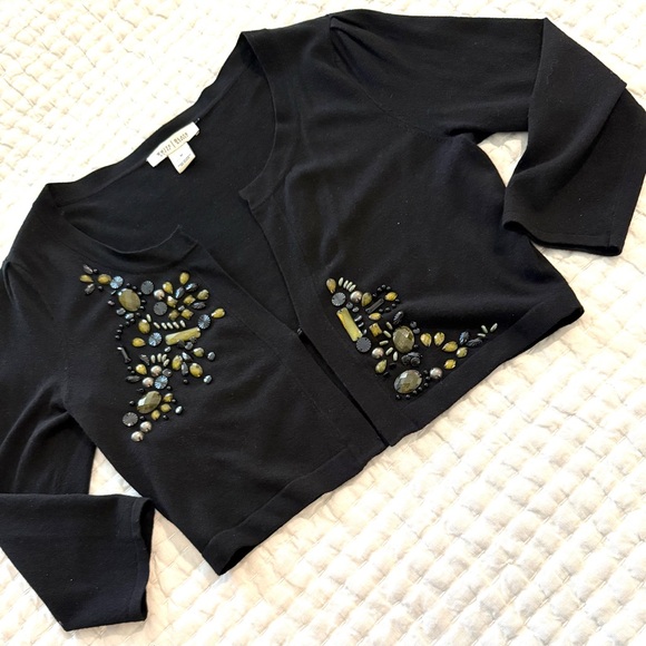 White House Black Market black rayon blend 3/4 sleeve crop sweater - Picture 1 of 8